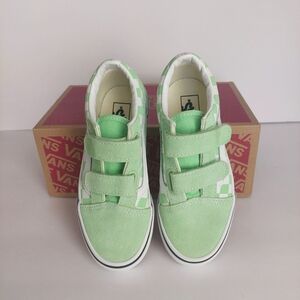 Vans Kids Old Skool V Mint Green Checkered Sneakers Size 13.5